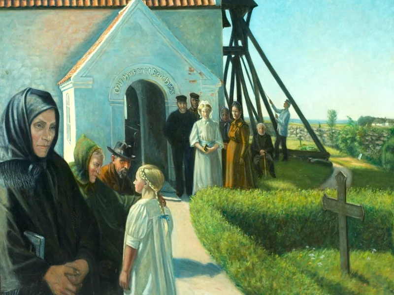 1860-Oscar Anders Julius Paulsen - Una cerimonia di cresima fuori dalla chiesa di un villaggio dello Jutland occidentale